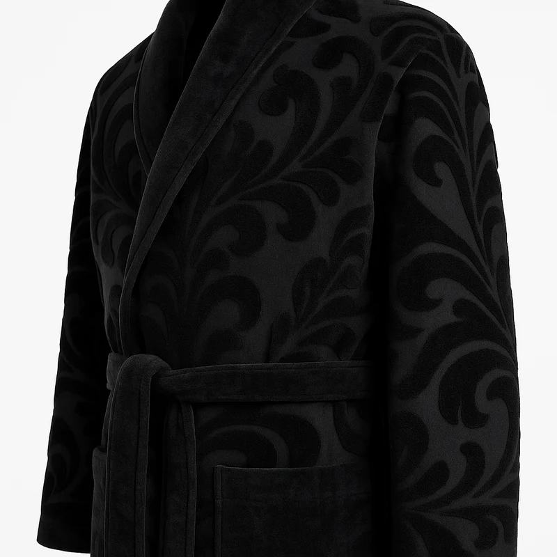 Bademantel Löwe Velours Schwarz