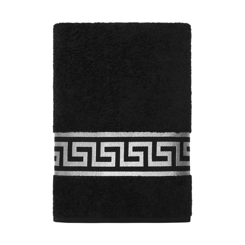 Mäander Löwe Luxus Handtücher – 100% Baumwolle, Saugfähig & Öko-Tex Zertifiziert – Schwarz mit Silber Stickerei für Bad, Sauna & Sport