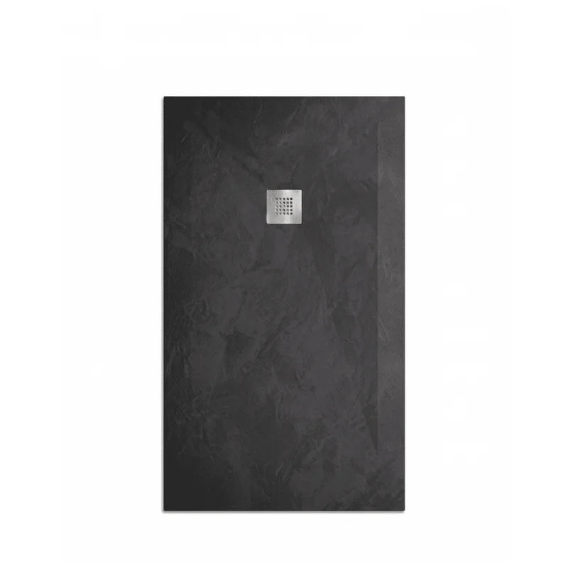 Mineralguss-Duschwanne extra flach Spachteloptik SILEX schwarz