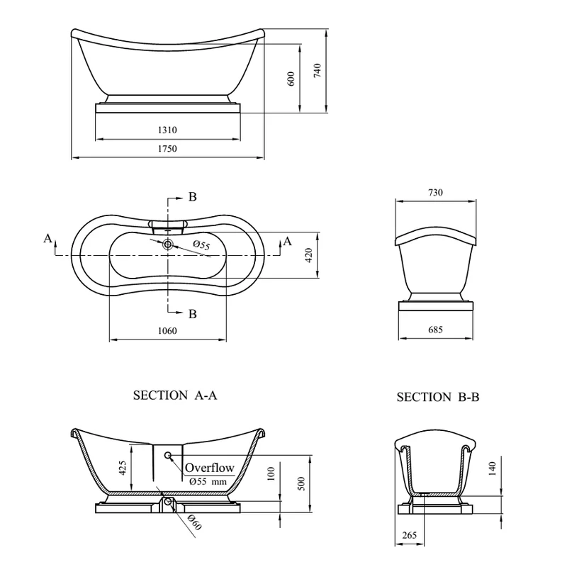 Freistehende Retro-Badewanne MIDLETON