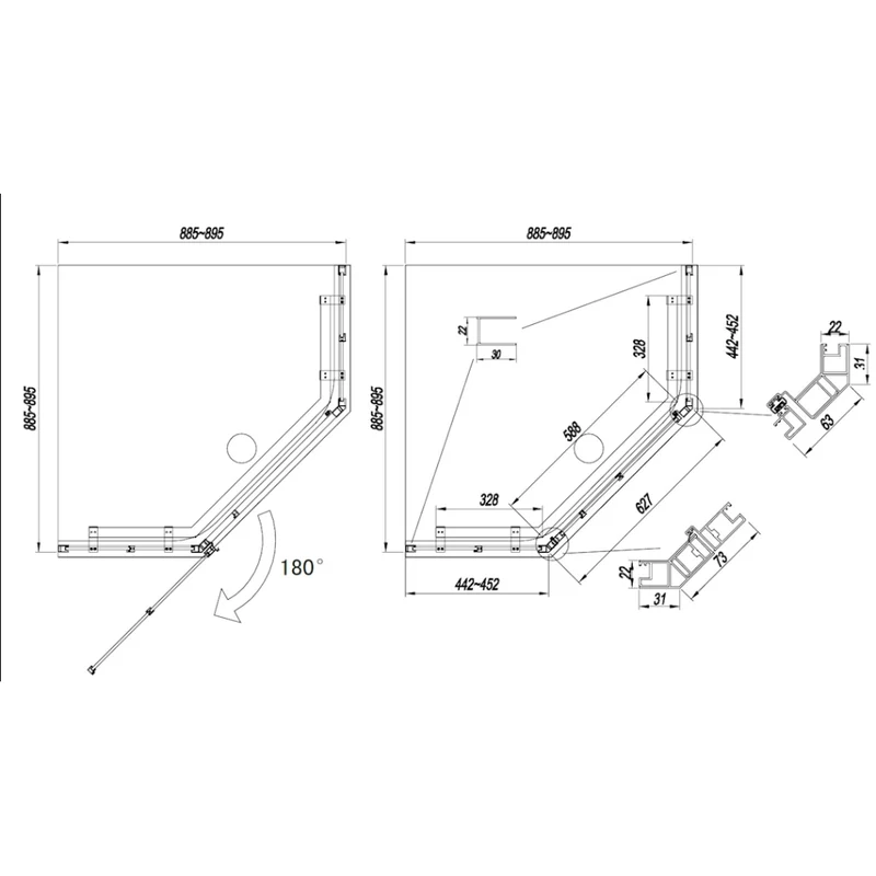 Eckduschwand mit Falttür BREDA PENTA Schwarz Matt - Glas 8 mm