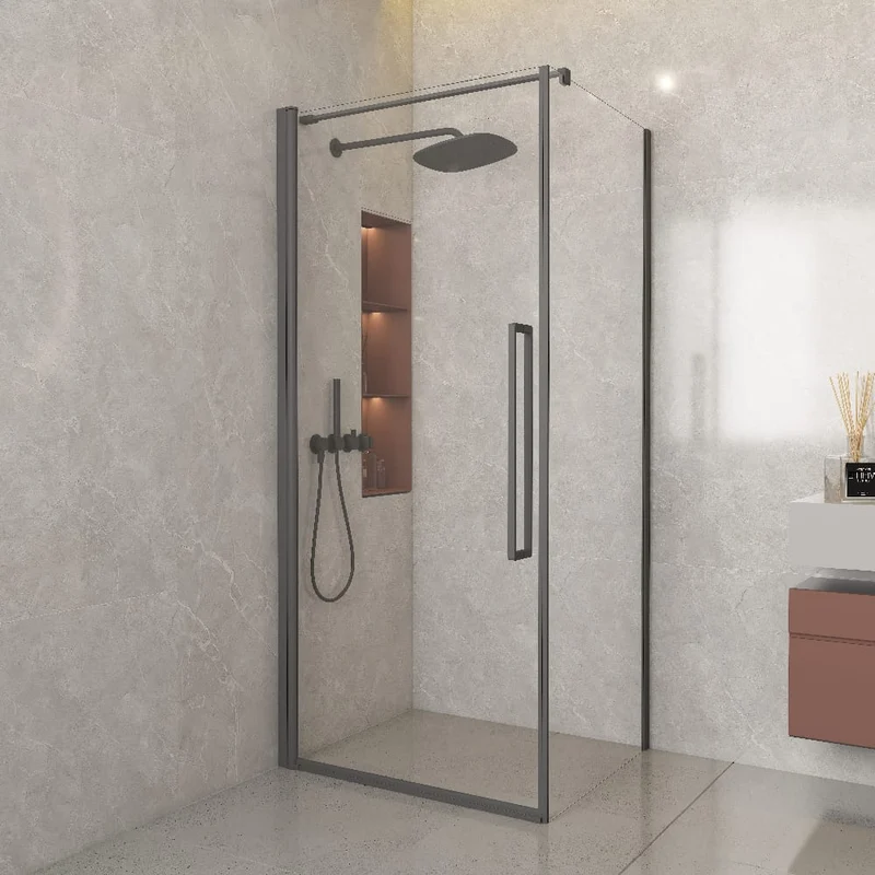 Duschabtrennung mit Schwenktür und festem Seitenteil UTRECHT CUADRA Gun Metal - Glas 8 mm