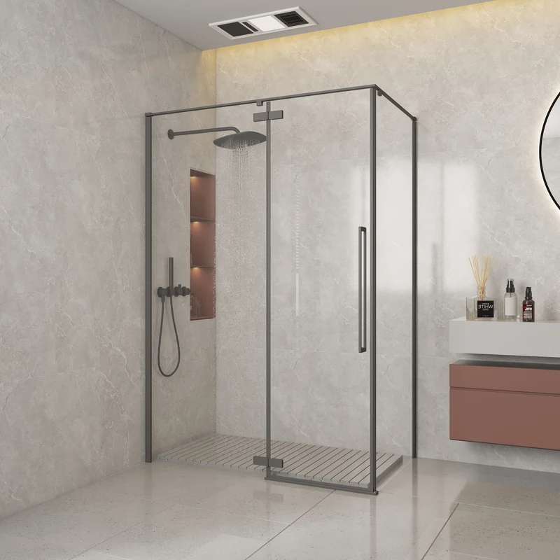 Eckduschwand mit Falttür DELFT CUADRA Gun Metal - Glas 8 mm