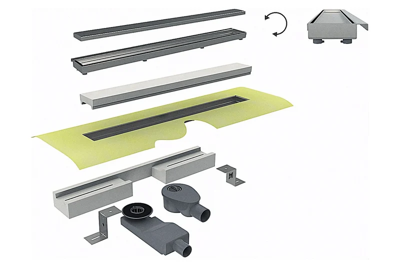 FORMAT Tec Flex-F Duschrinne Komplett-Set, frei befliesbar, Edelstahl gebürstet, 700 bis 1000 mm, Art.Nr. 246783 bis 246786