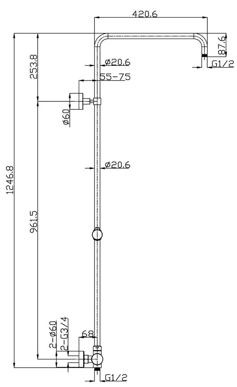FORMAT Basic Duschsystem mit Thermostat, Kopf- und Handbrause, verchromt, Art.Nr. 248567