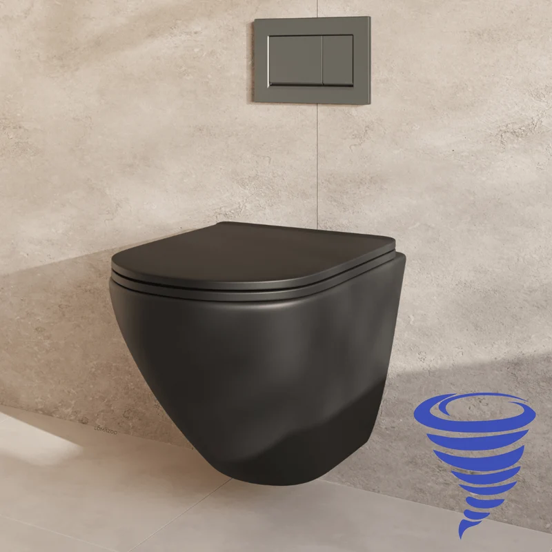 Hangtoilet met Inbouwreservoir - Rond Zwart - Drukplaat Vierkant Gunmetal - Linea