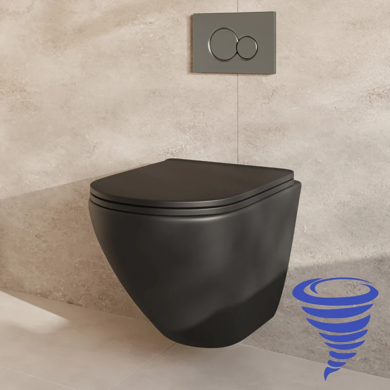 Hangtoilet met Inbouwreservoir - Rond Zwart - Drukplaat Rond Gunmetal - Linea