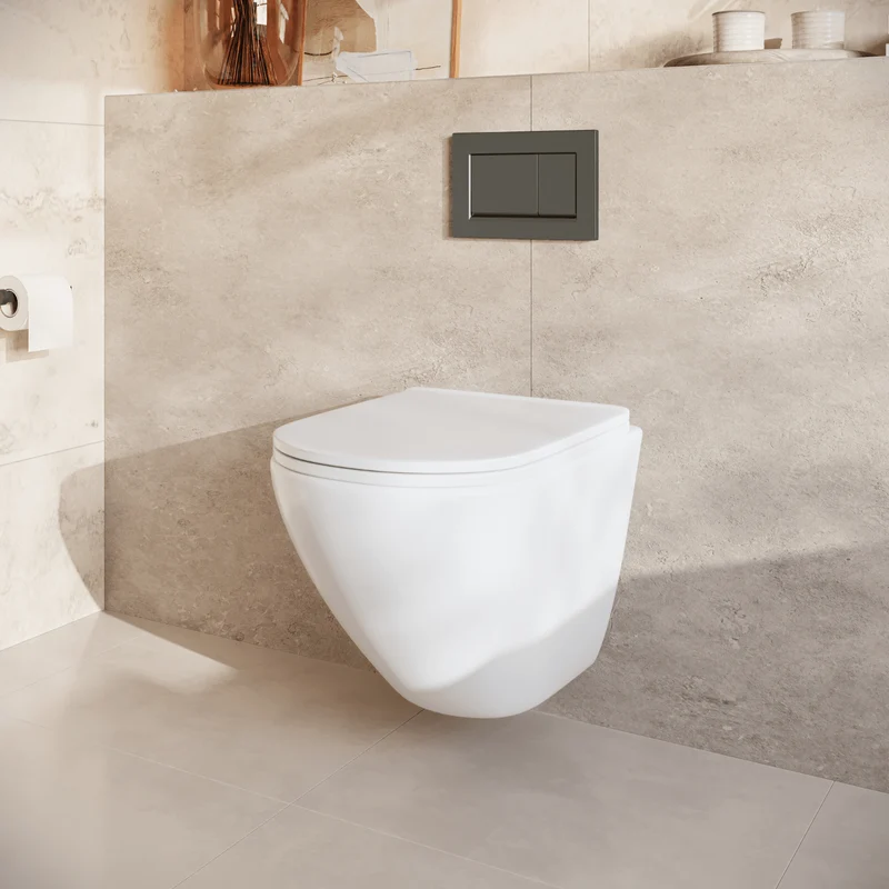 Hangtoilet met Inbouwreservoir - Rond Wit - Drukplaat Vierkant Gunmetal - Linea