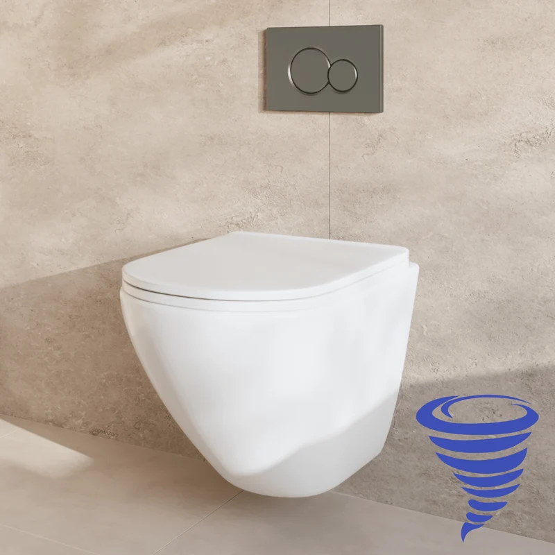 Hangtoilet met Inbouwreservoir - Rond Wit - Drukplaat Rond Gunmetal - Linea