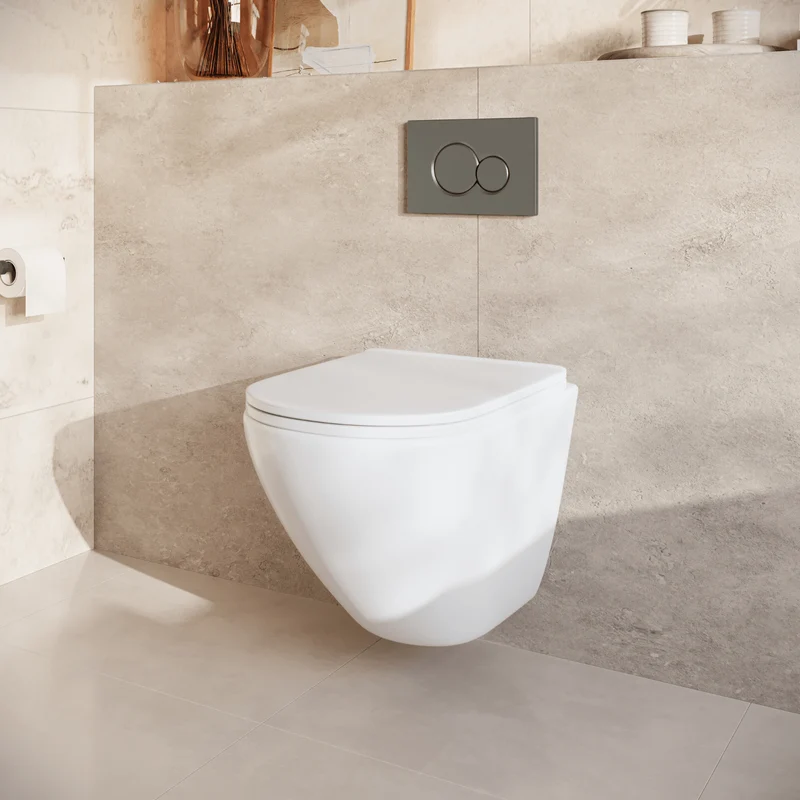 Hangtoilet met Inbouwreservoir - Rond Wit - Drukplaat Rond Gunmetal - Linea