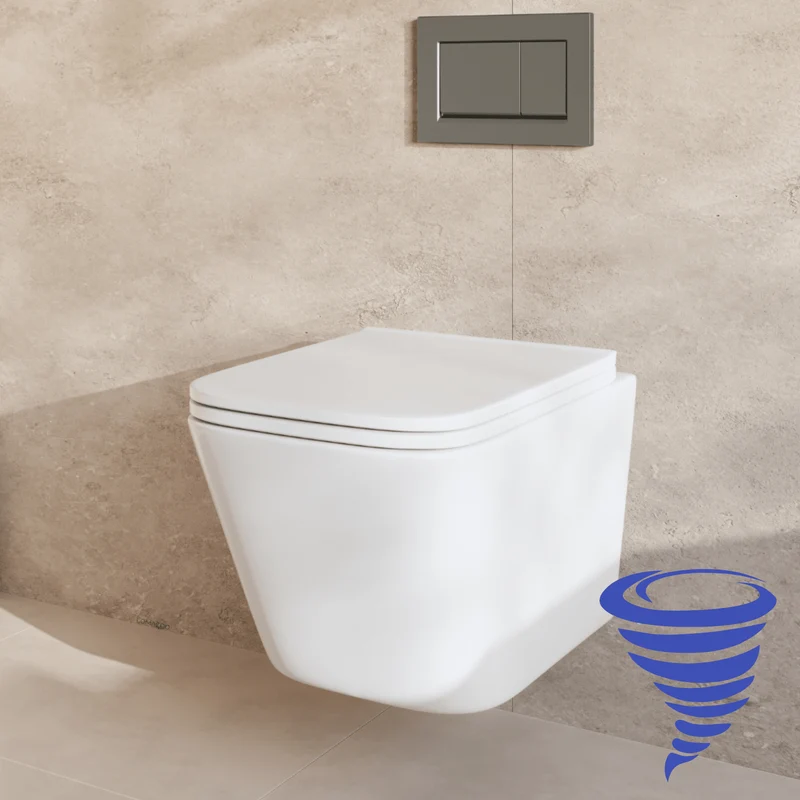 Hangtoilet met Inbouwreservoir - Vierkant Wit - Drukplaat Vierkant Gunmetal - Linea