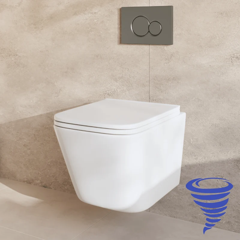 Hangtoilet met Inbouwreservoir - Vierkant Wit - Drukplaat Rond Gunmetal - Linea