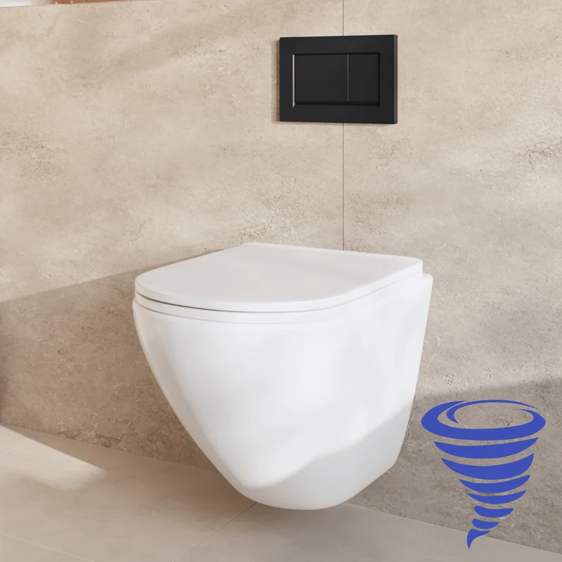 Hangtoilet met Inbouwreservoir - Rond Wit - Drukplaat Vierkant Zwart - Linea