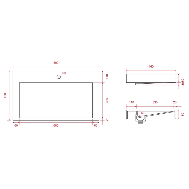 AZURO Mat Zwart - Wastafel Wit - Met Kolomkast - 80cm