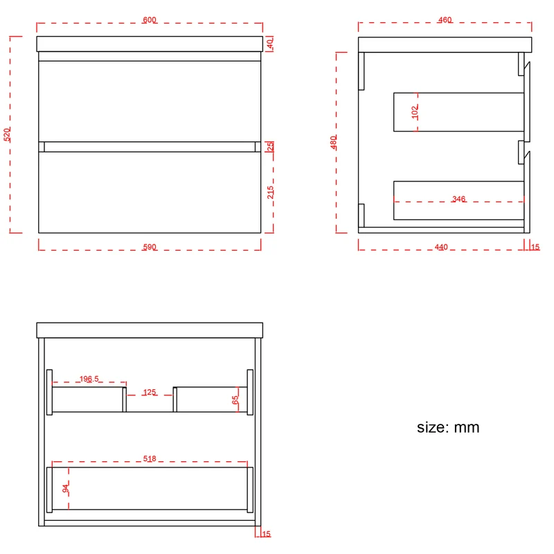 AZURO Mat Zwart - Wastafel Wit - Met Kolomkast - 60cm
