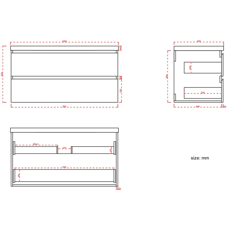 ZARIVO Mat Zwart - Wastafel Wit - 100cm
