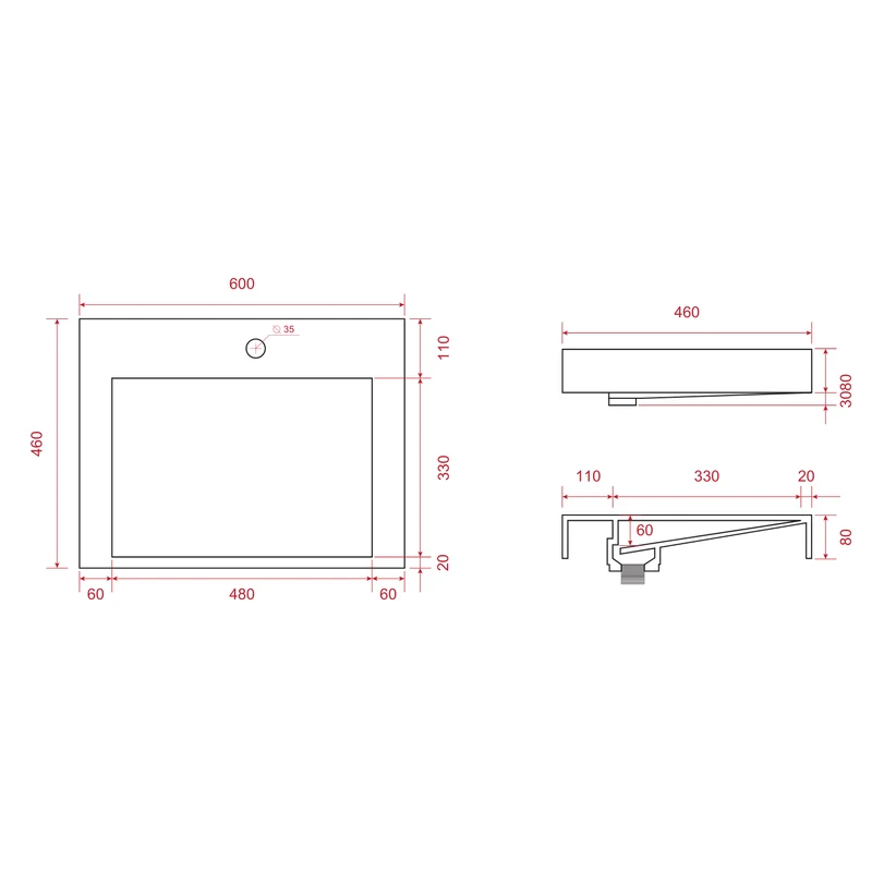 ZARIVO Mat Zwart - Wastafel Wit - 60cm