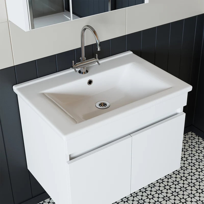 Roomart 3-teiliges Badmöbel-Set ATRIA, 65 cm, mit Keramikbecken und Spiegelschrank, in 4 Farben