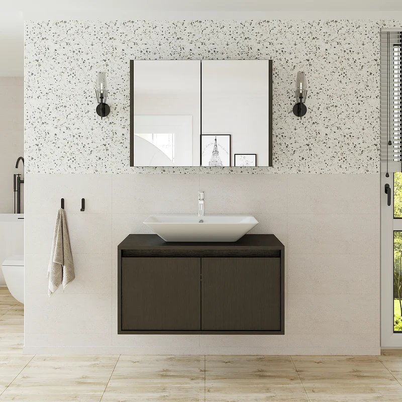 Roomart 3-teiliges Badmöbel-Set ATLANTIC, 85 cm, mit Aufsatzbecken und Spiegelschrank, in 5 Farben