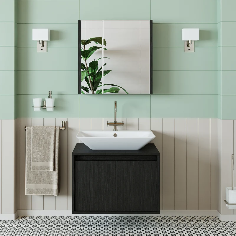Roomart 3-teiliges Badmöbel-Set ATLANTIC, 65 cm, mit Aufsatzbecken und Spiegelschrank, in 5 Farben
