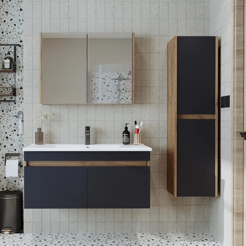Roomart 4-teiliges Badmöbel-Set ATRIA, 100 cm, mit Spiegelschrank und Hochschrank, in 4 Farben