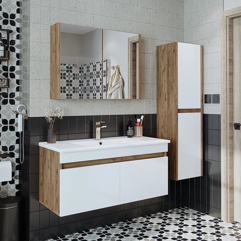 Roomart 4-teiliges Badmöbel-Set ATRIA, 100 cm, mit Spiegelschrank und Hochschrank, in 4 Farben