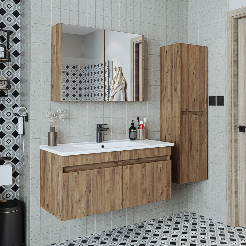 Roomart 4-teiliges Badmöbel-Set ATRIA, 100 cm, mit Spiegelschrank und Hochschrank, in 4 Farben