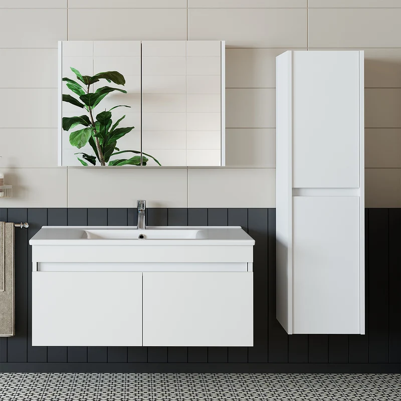 Roomart 4-teiliges Badmöbel-Set ATRIA, 100 cm, mit Spiegelschrank und Hochschrank, in 4 Farben