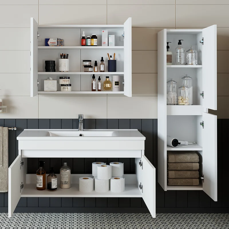 Roomart 4-teiliges Badmöbel-Set ATRIA, 100 cm, mit Spiegelschrank und Hochschrank, in 4 Farben