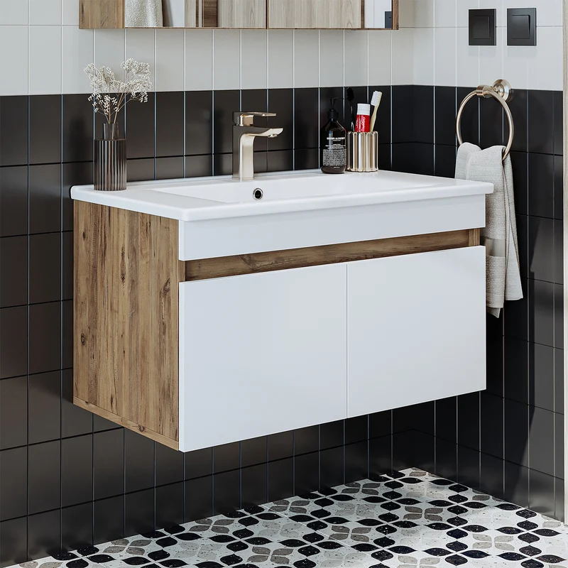 Roomart 4-teiliges Badmöbel-Set ATRIA, 85 cm, mit Spiegelschrank und Hochschrank, in 4 Farben
