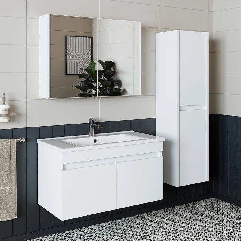 Roomart 4-teiliges Badmöbel-Set ATRIA, 85 cm, mit Spiegelschrank und Hochschrank, in 4 Farben