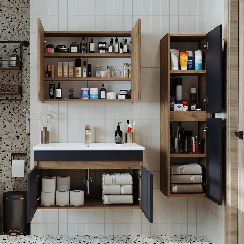 Roomart 4-teiliges Badmöbel-Set ATRIA, 85 cm, mit Spiegelschrank und Hochschrank, in 4 Farben