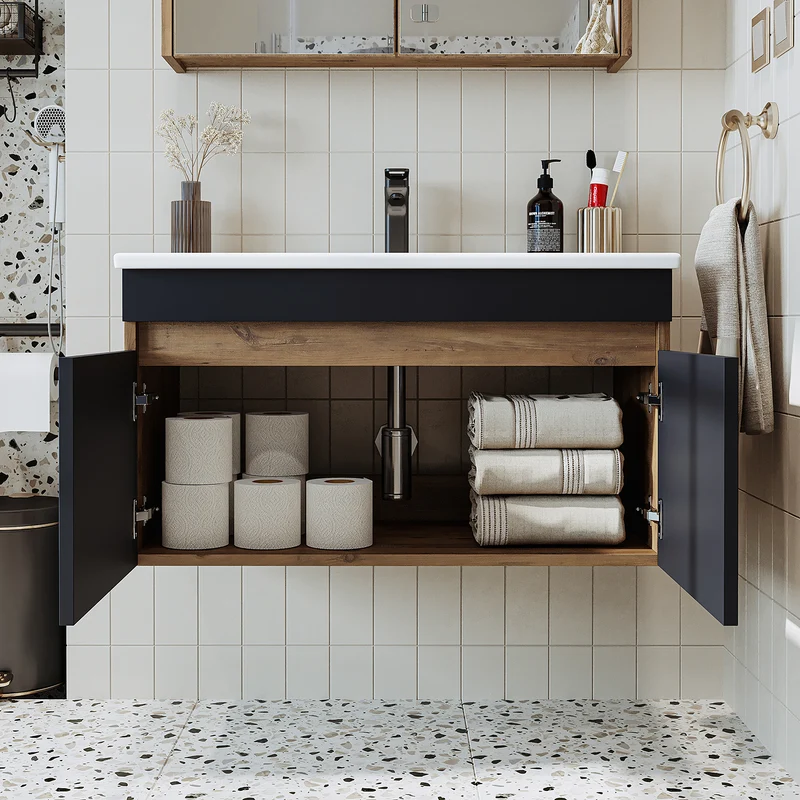 Roomart 4-teiliges Badmöbel-Set ATRIA, 85 cm, mit Spiegelschrank und Hochschrank, in 4 Farben