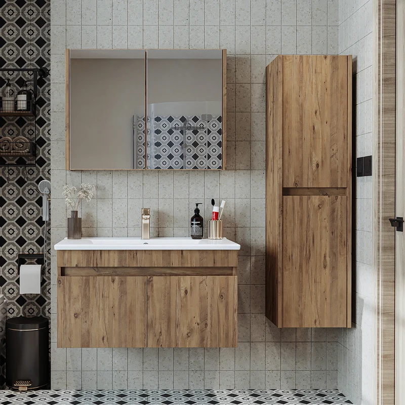 Roomart 4-teiliges Badmöbel-Set ATRIA, 85 cm, mit Spiegelschrank und Hochschrank, in 4 Farben