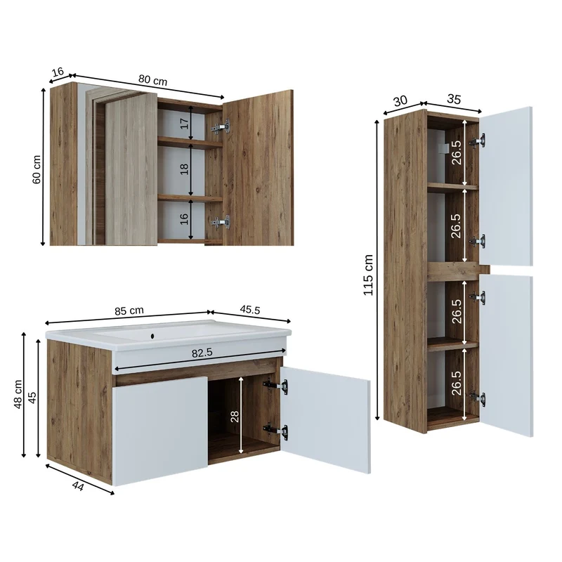 Roomart 4-teiliges Badmöbel-Set ATRIA, 85 cm, mit Spiegelschrank und Hochschrank, in 4 Farben