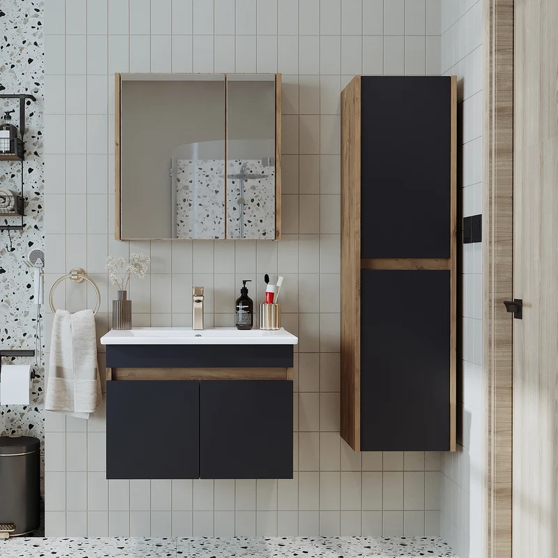 Roomart 4-teiliges Badmöbel-Set ATRIA, 65 cm, mit Spiegelschrank und Hochschrank, in 4 Farben