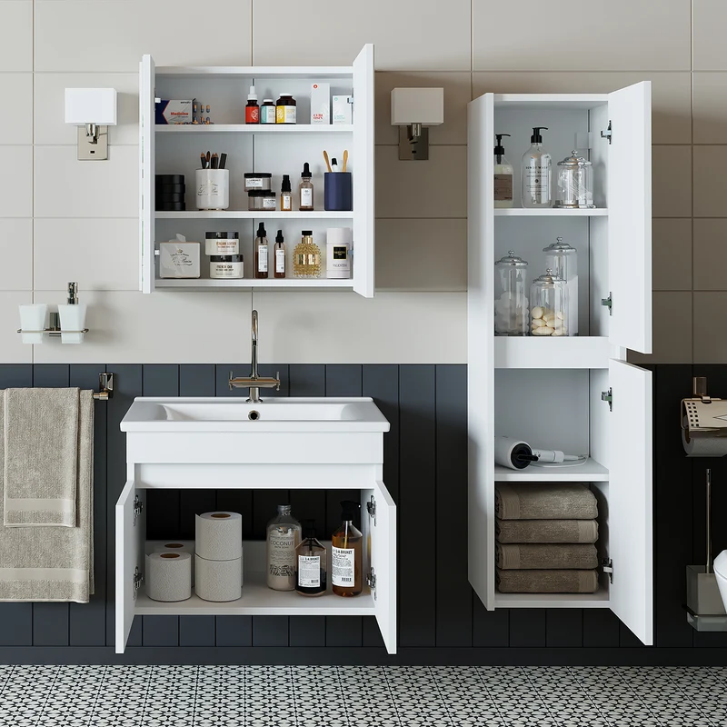 Roomart 4-teiliges Badmöbel-Set ATRIA, 65 cm, mit Spiegelschrank und Hochschrank, in 4 Farben