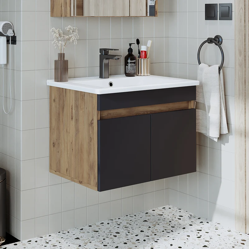 Roomart 4-teiliges Badmöbel-Set ATRIA, 65 cm, mit Spiegelschrank und Hochschrank, in 4 Farben