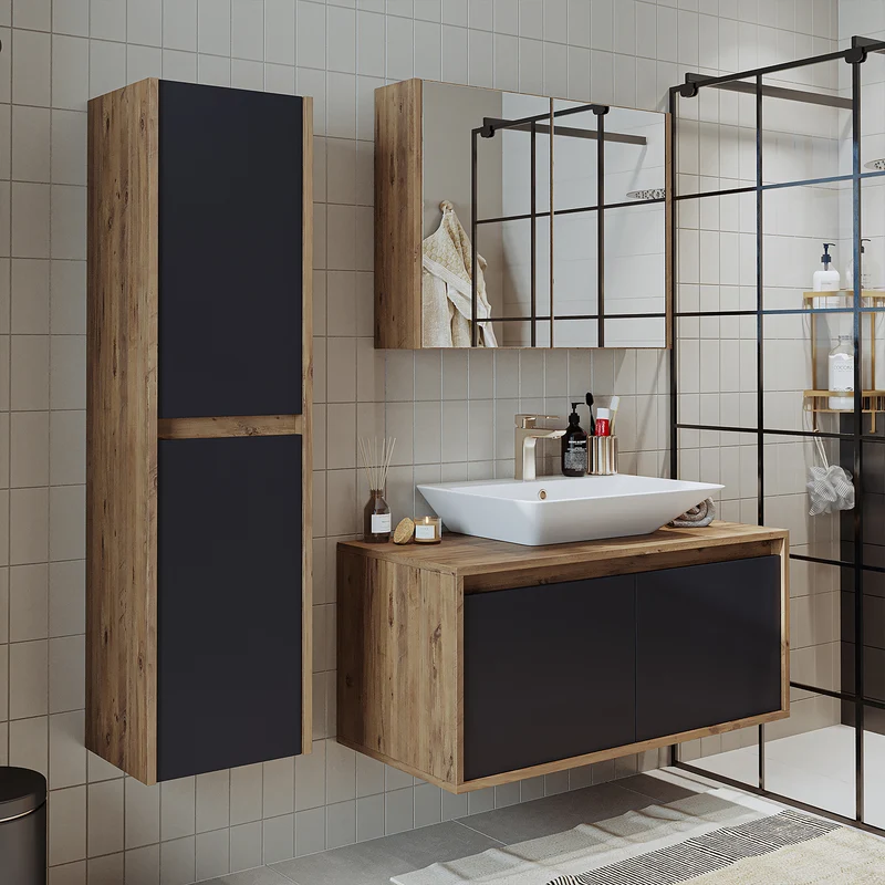 Roomart 4-teiliges Badmöbel-Set ATLANTIC, 100 cm, mit Spiegelschrank und Hochschrank, in 5 Farben