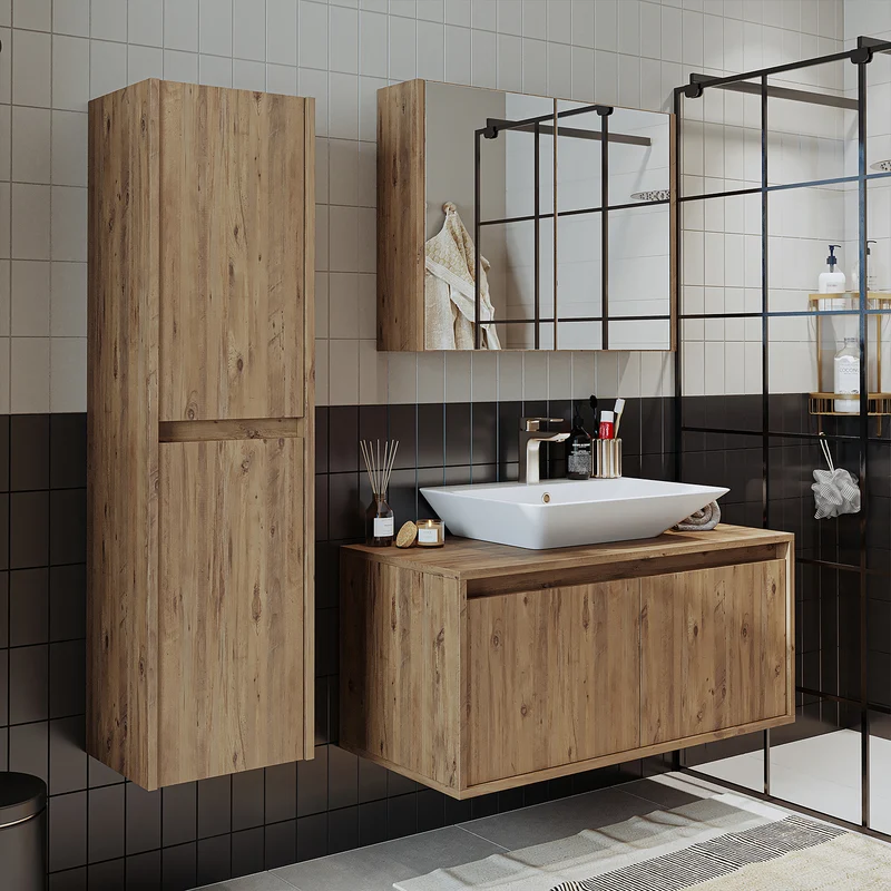 Roomart 4-teiliges Badmöbel-Set ATLANTIC, 100 cm, mit Spiegelschrank und Hochschrank, in 5 Farben