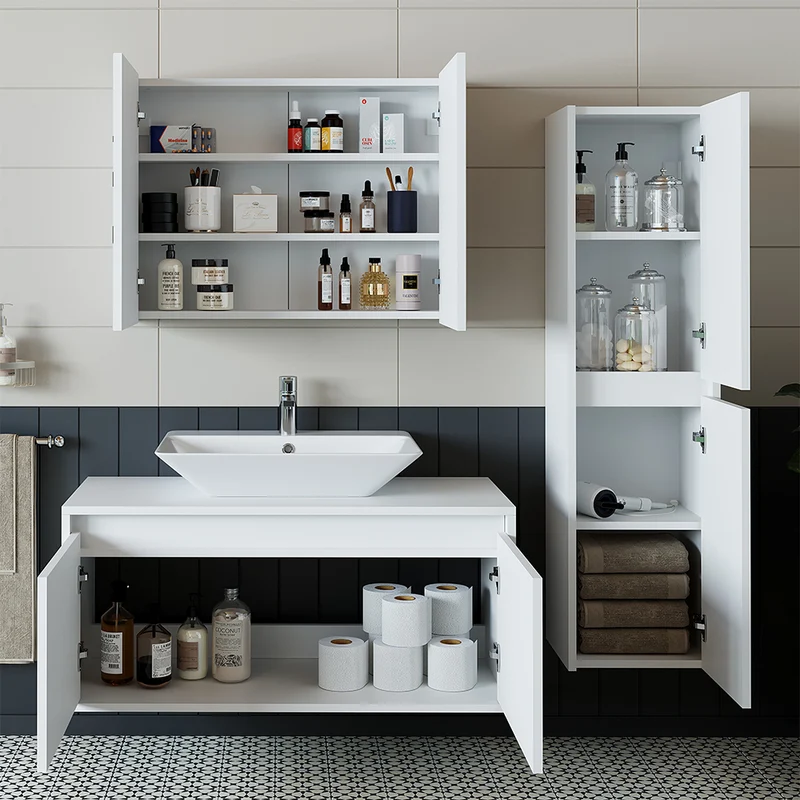 Roomart 4-teiliges Badmöbel-Set ATLANTIC, 100 cm, mit Spiegelschrank und Hochschrank, in 5 Farben