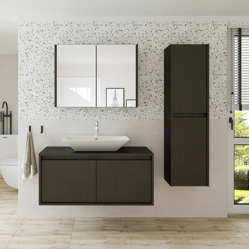 Roomart 4-teiliges Badmöbel-Set ATLANTIC, 100 cm, mit Spiegelschrank und Hochschrank, in 5 Farben
