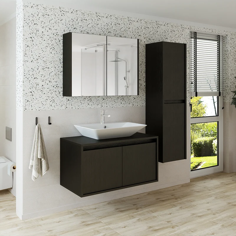 Roomart 4-teiliges Badmöbel-Set ATLANTIC, 85 cm, mit Spiegelschrank und Hochschrank, in 5 Farben