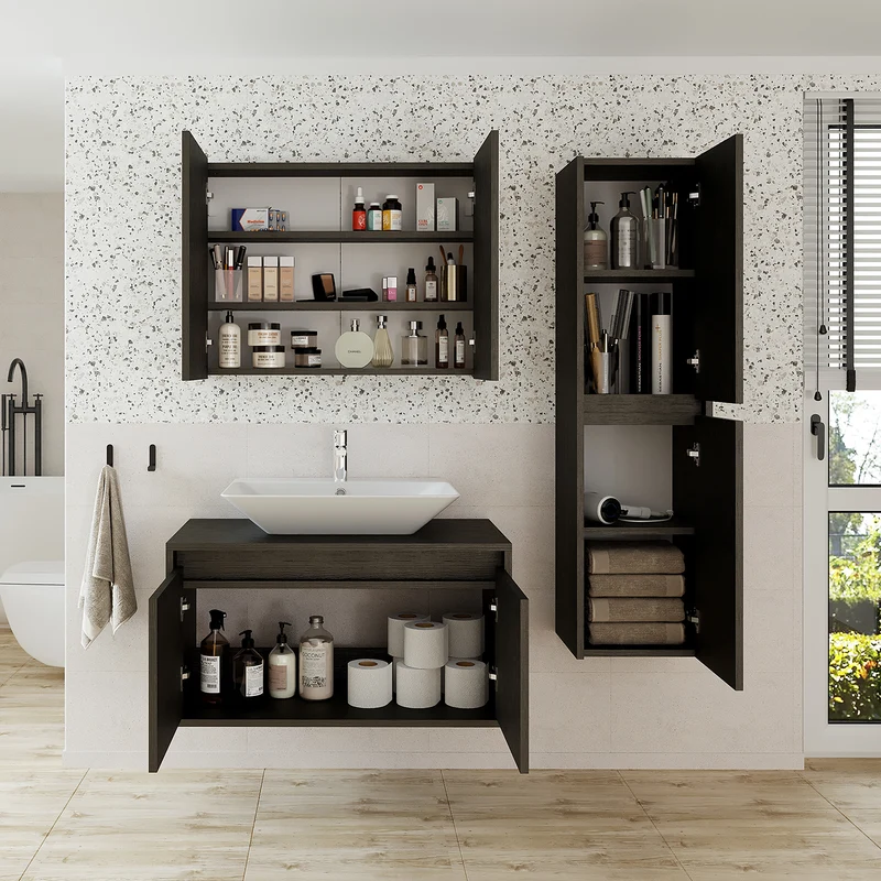 Roomart 4-teiliges Badmöbel-Set ATLANTIC, 85 cm, mit Spiegelschrank und Hochschrank, in 5 Farben
