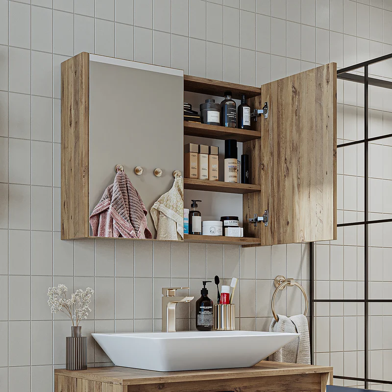 Roomart 4-teiliges Badmöbel-Set ATLANTIC, 85 cm, mit Spiegelschrank und Hochschrank, in 5 Farben