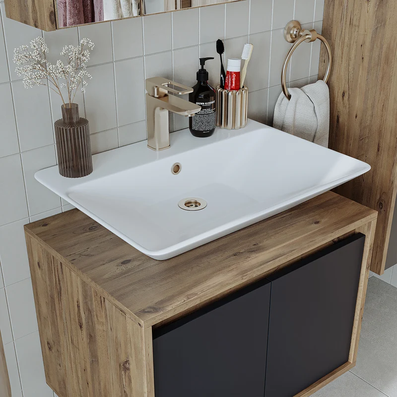 Roomart 4-teiliges Badmöbel-Set ATLANTIC 65 cm, Aufsatzbecken und Hochschrank, in 5 Farben