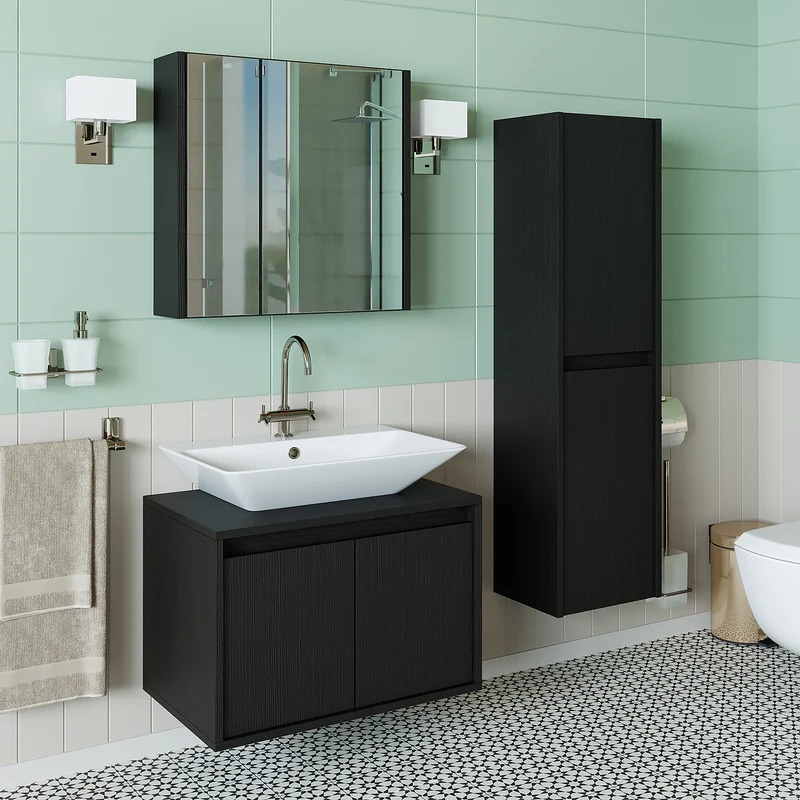 Roomart 4-teiliges Badmöbel-Set ATLANTIC 65 cm, Aufsatzbecken und Hochschrank, in 5 Farben
