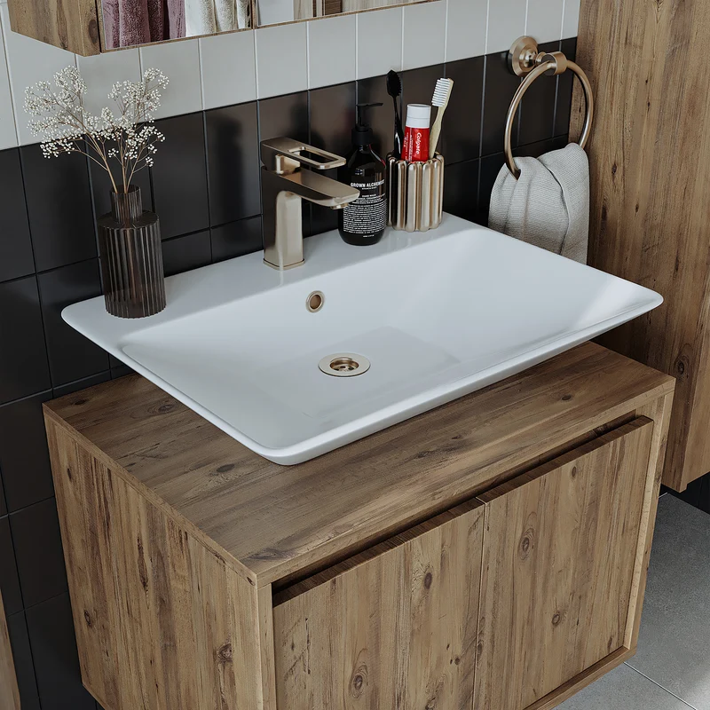 Roomart 4-teiliges Badmöbel-Set ATLANTIC 65 cm, Aufsatzbecken und Hochschrank, in 5 Farben