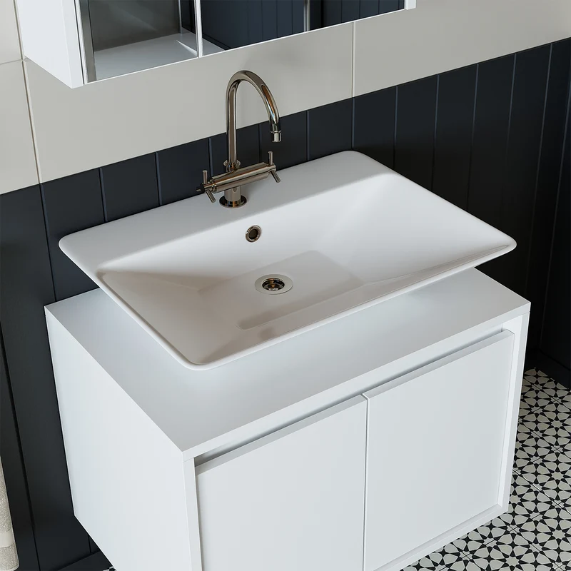 Roomart 4-teiliges Badmöbel-Set ATLANTIC 65 cm, Aufsatzbecken und Hochschrank, in 5 Farben
