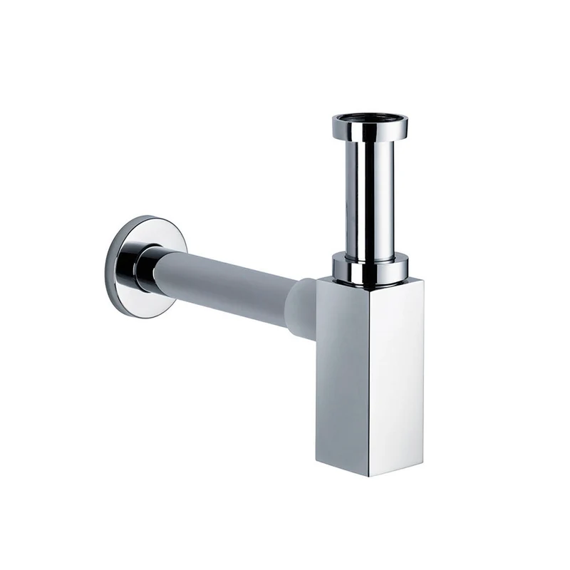 Design-Siphon 1 1/4 Zoll für Waschtisch, rund oder eckig, Chrom oder Schwarz